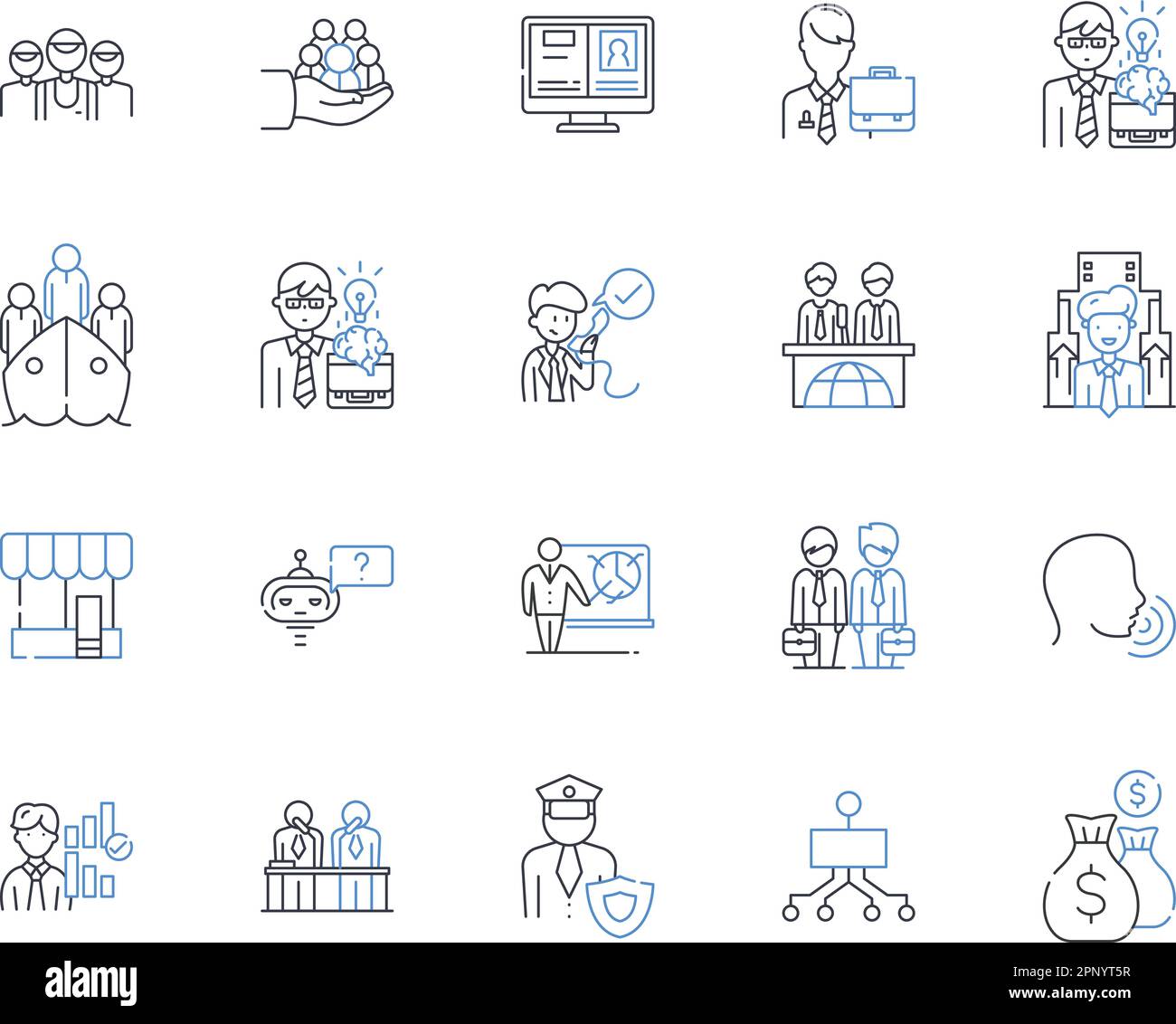 Raccolta di icone delle linee di mappatura occupazione. Analisi, lavoro, valutazione, mappatura, carriere, Occupazione, vettore di competenze e illustrazione lineare. Posizionamento Illustrazione Vettoriale