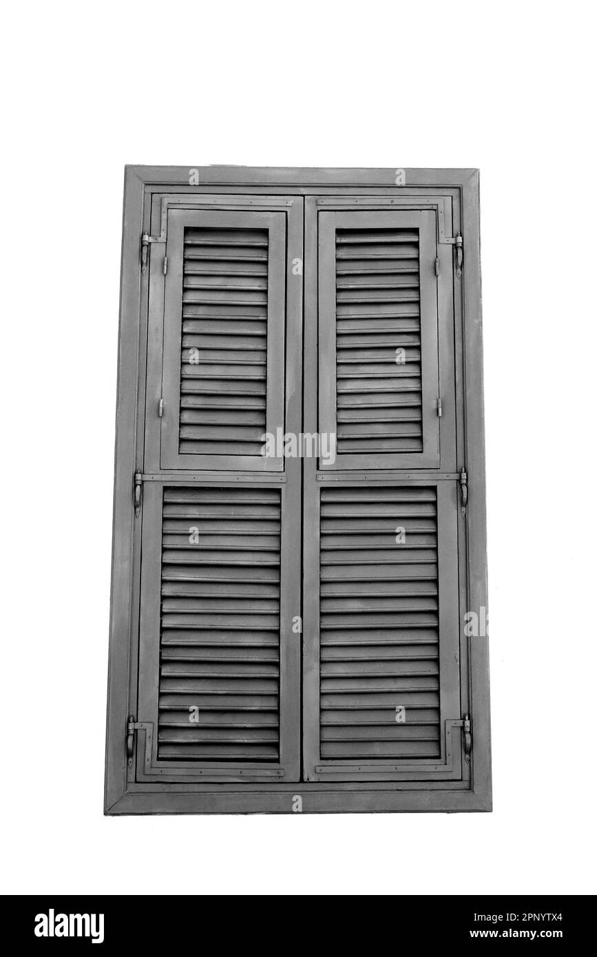 Finestra chiusa bianca e nera, Nicosia, Repubblica di Cipro Foto Stock