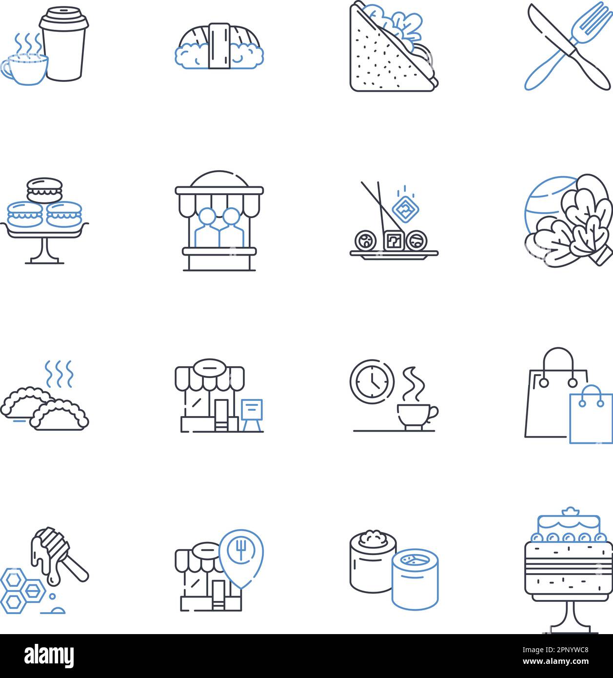 Noodle casa linea icone collezione. Ramen, Udon, Soba, Yakisoba, Pho, Pad Thai, vettore Vermicelli e illustrazione lineare. Bok Choy, Cilantro, Curry Illustrazione Vettoriale