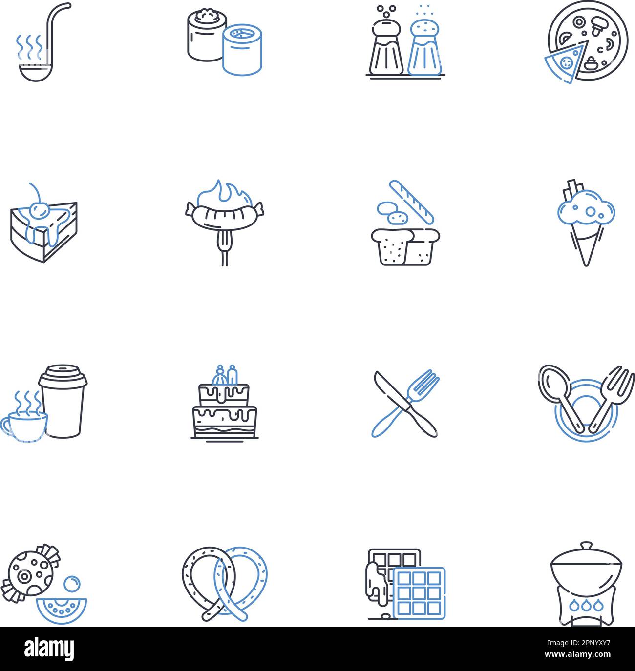 Collezione icone della linea da pranzo. cucina, ristorante, menu, sapore, gourmet, banchetto, buffet vettoriale e illustrazione lineare. cucina, gusto, ambiente Illustrazione Vettoriale