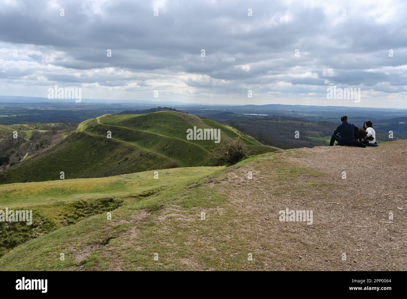Vista nord dalla parte Herefordshire Beacon delle colline di Malvern, Worcestershire Foto Stock