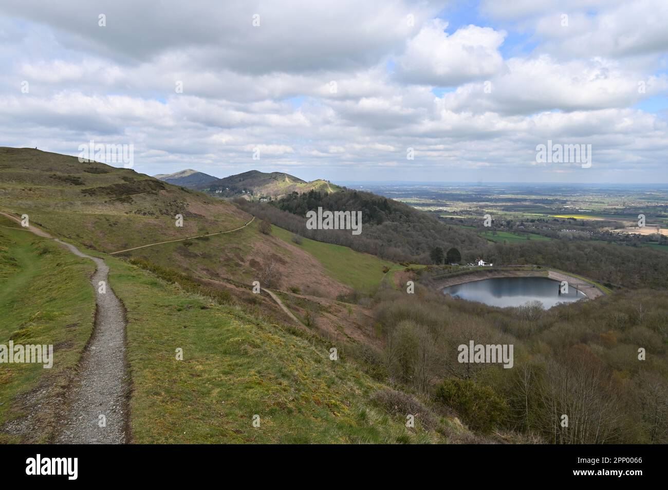 Vista nord dalla parte Herefordshire Beacon delle colline di Malvern, Worcestershire Foto Stock
