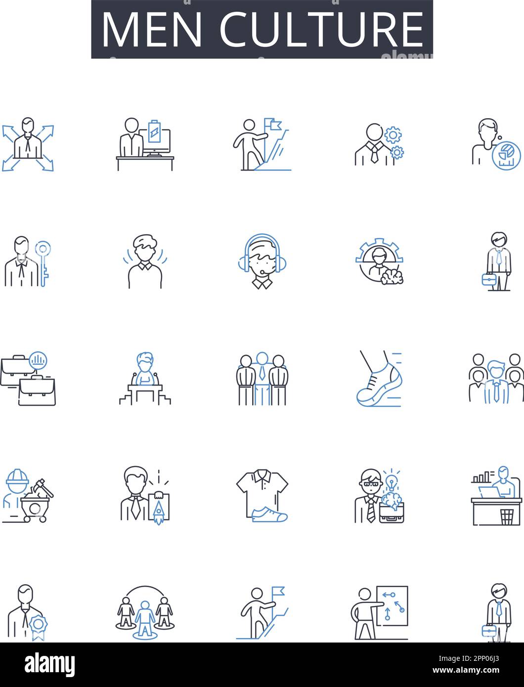 Collezione icone linea cultura uomo. Società delle donne, tradizione dei bambini, costumi anziani, eredità familiare, etica dei dipendenti, Valori dei cittadini, leader Illustrazione Vettoriale