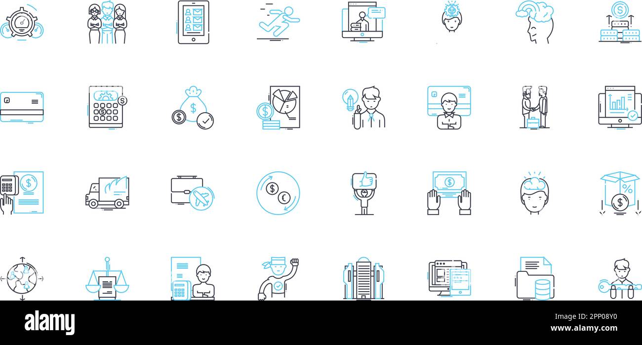 Set di icone lineari per l'investimento elettronico. Robo-advising, Fintech, paperless, automazione, algoritmo, Digitalizzazione, diversificazione vettore di linea e concetto Illustrazione Vettoriale