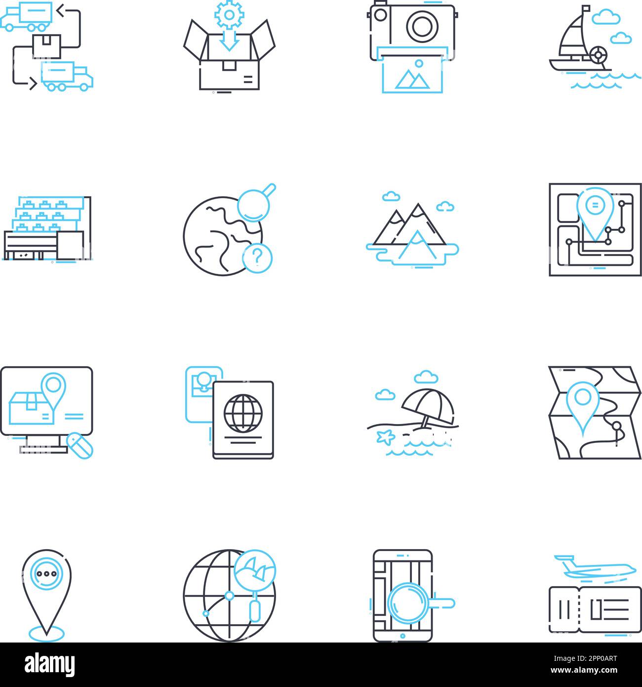 Set di icone lineari di corsa universale. Esplora, Avventura, Cultura, destinazione, scoperta, Expedition, Freedom Line Vector e Concept Signs. Globale Illustrazione Vettoriale