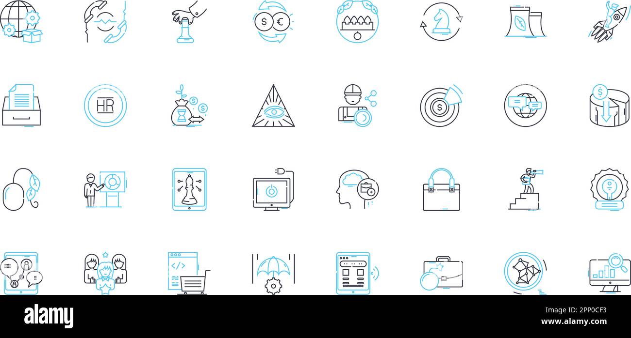 Set di icone lineari Enterprise Progress. Innovare, trasformare, crescere, ottimizzare, modernizzare, Avanzare, sviluppare i segnali vettoriali e concettuali. Evolve Illustrazione Vettoriale