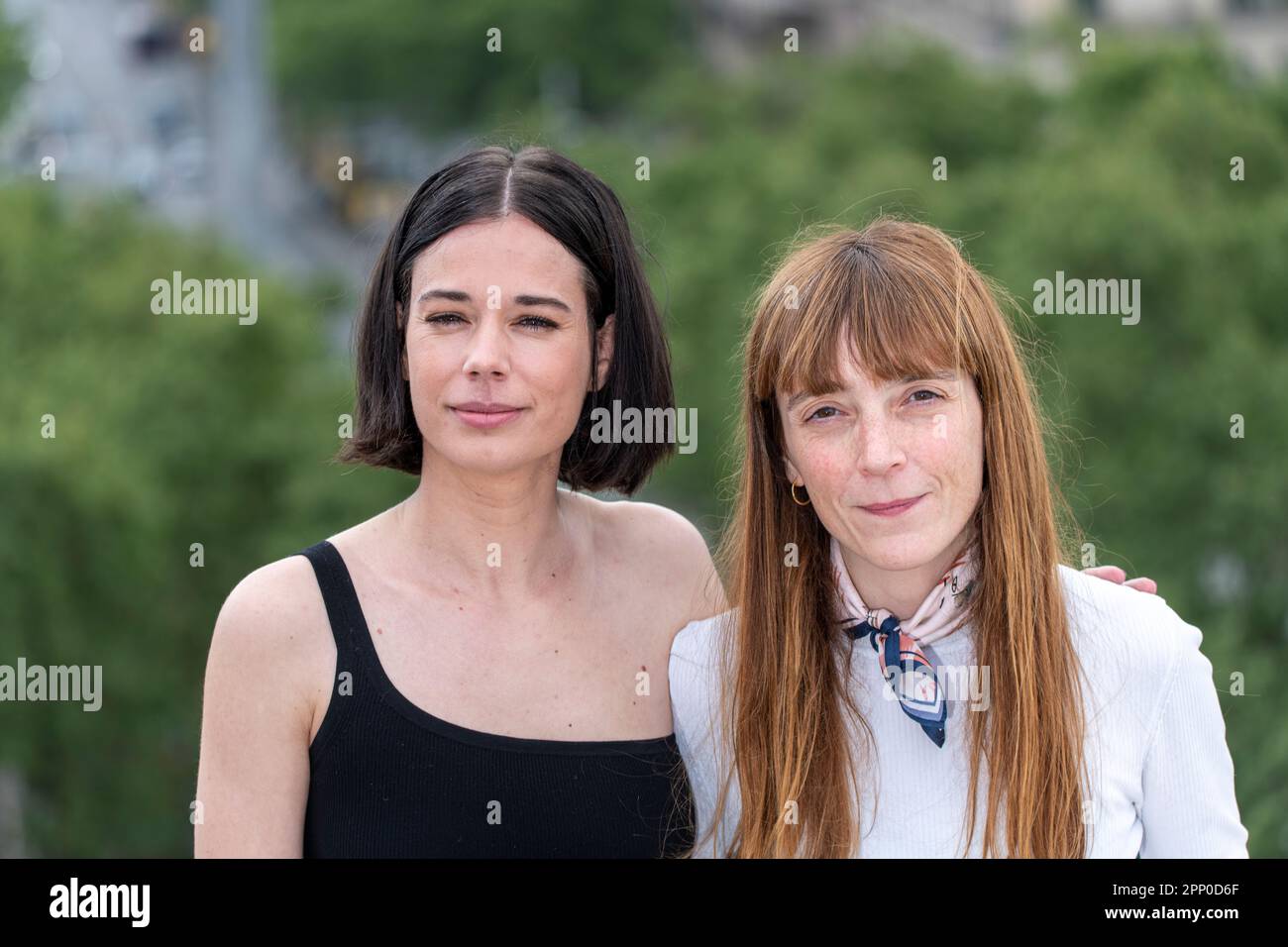 Actress Laia Costa (l) and film director Elena Trapé (r), from the film  'Los encantados' pose at a photocall of the BCN Film Fest 2023, on April  21, 2023, in Barcelona, Catalonia (