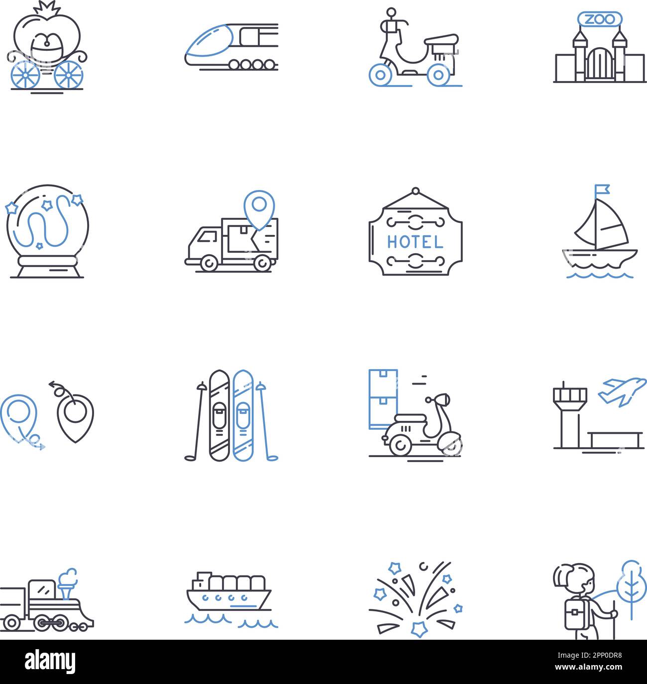 Raccolta icone linea viaggiatori circumnavigazione. Esplorazione, Avventura, viaggio, scoperta, spedizione, Odyssey, vettore di Wanderlust e lineare Illustrazione Vettoriale