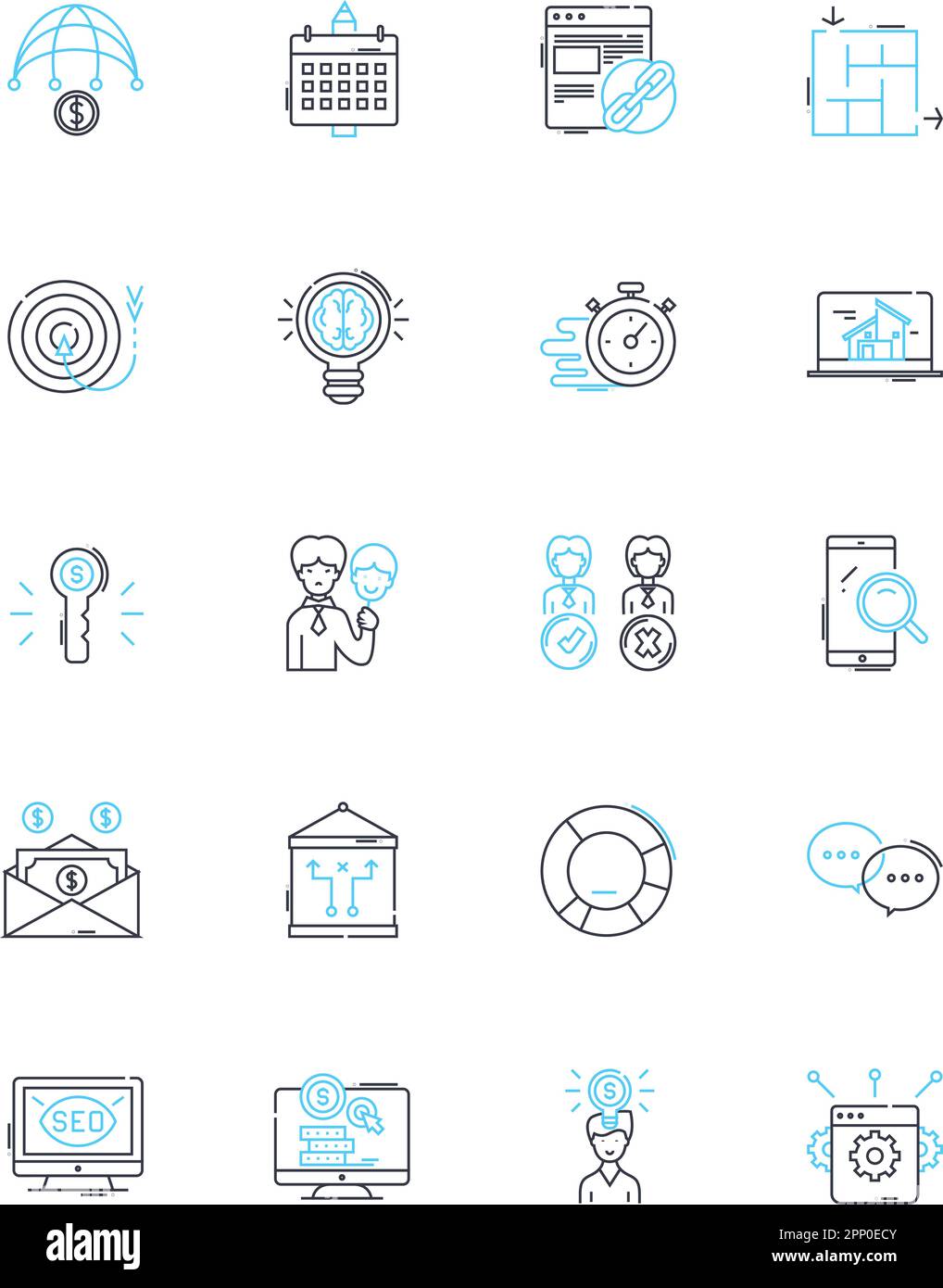 Set di icone lineari per la trasformazione dei processi. Innovazione, efficienza, automazione, ottimizzazione, Lean, Agilità, standardizzazione del vettore di linea e concetto Illustrazione Vettoriale