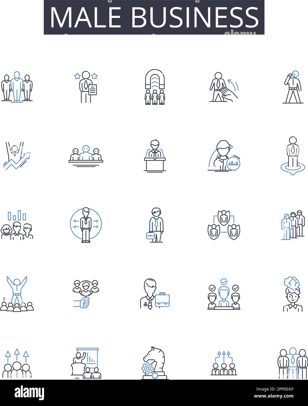 Collezione di icone business line maschile. Impresa maschile, commercio maschile, industria maschile, settore di Blokes, rapporti tra ragazzi, Manly commercio Illustrazione Vettoriale