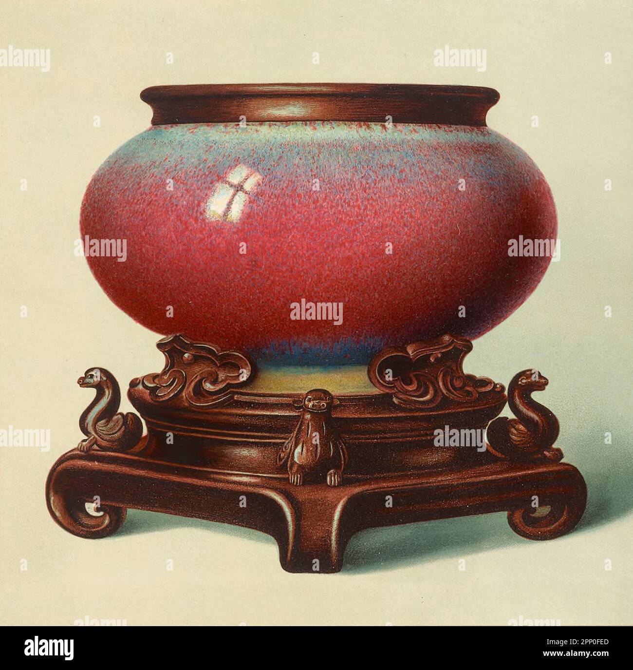 ANTICO CHUN-CHOU FLOWER-POT. (Hua P'en) 8 pollici attraverso la forma globulare depressa, con piedini leggermente sparsi, perforati sul fondo con cinque fori. Dal libro ' ORIENTAL CERAMIC ART COLLECTION OF William Thompson Walters ' pubblicato nel 1897 Foto Stock ANTICO CHUN-CHOU FLOWER-POT. (Hua P'en) 8 pollici attraverso la forma globulare depressa, con piedini leggermente sparsi, perforati sul fondo con cinque fori. Dal libro ' ORIENTAL CERAMIC ART COLLECTION OF William Thompson Walters ' pubblicato nel 1897 Foto Stock