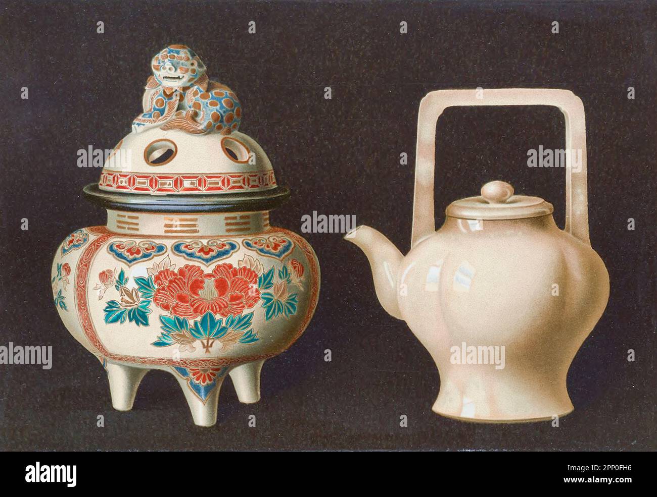 INCENSO-BRUCIATORE DI CENSURA DECORATO (Koro), E TEIERA SEMPLICE (Choshi) di fede di Salsuma, periodo finemente decorato, 1700-50. Dal libro ' ORIENTAL CERAMIC ART COLLECTION OF William Thompson Walters ' pubblicato nel 1897 Foto Stock INCENSO-BRUCIATORE DI CENSURA DECORATO (Koro), E TEIERA SEMPLICE (Choshi) di fede di Salsuma, periodo finemente decorato, 1700-50. Dal libro ' ORIENTAL CERAMIC ART COLLECTION OF William Thompson Walters ' pubblicato nel 1897 Foto Stock