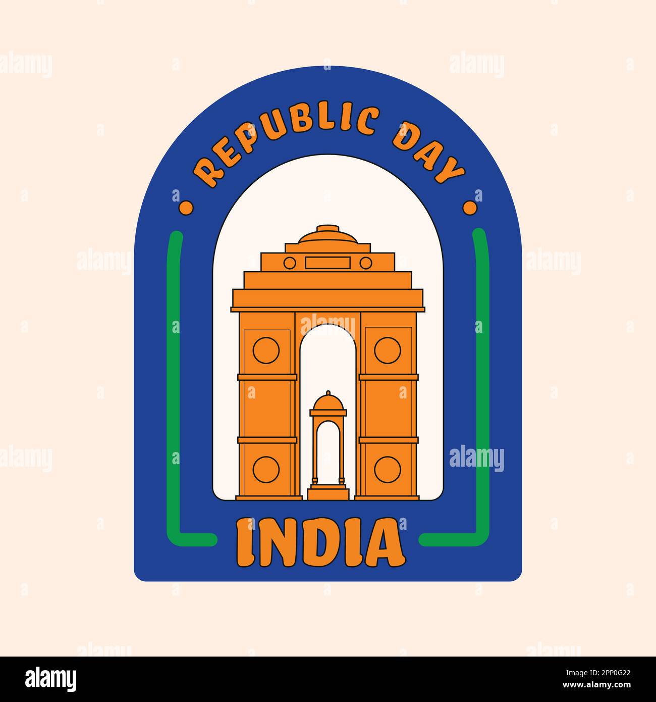 Font India Republic Day con tettoia dietro India Gate su sfondo blu e rosa pastello. Illustrazione Vettoriale