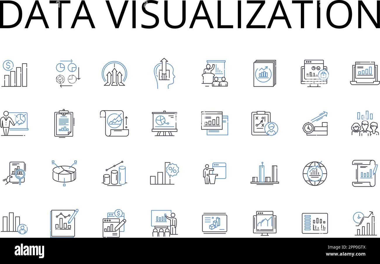 Raccolta di icone della linea di visualizzazione dei dati. Visualizzazione delle informazioni, rappresentazione grafica, illustrazione numerica, presentazione dei dati, rappresentazione statistica Illustrazione Vettoriale