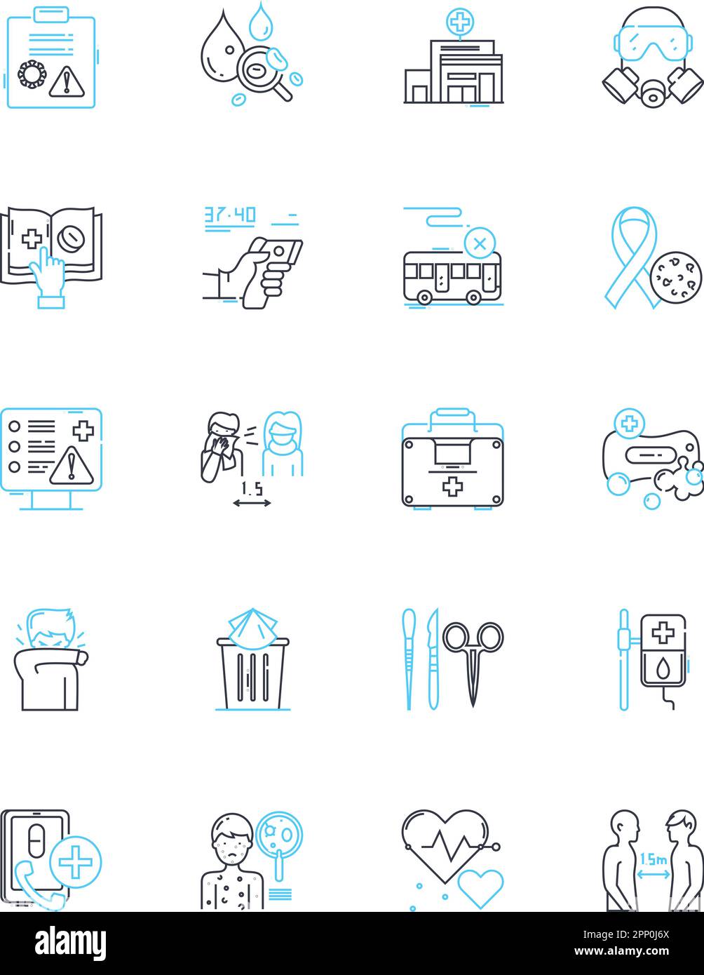 Set di icone lineari teleHealth. Remoto, virtuale, online, monitoraggio remoto, Video, Teleconsulto, vettore di linea telemedicina e segnali concettuali. Distanza Illustrazione Vettoriale