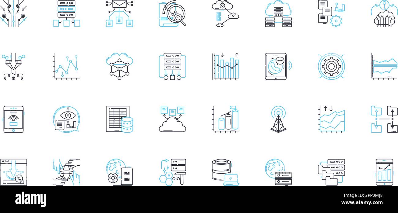 Set di icone lineari di archiviazione cloud. Online, Backup, sicurezza, accessibile, scalabile, Segnali vettoriali e concettuali affidabili e convenienti. Semplice, efficiente Illustrazione Vettoriale