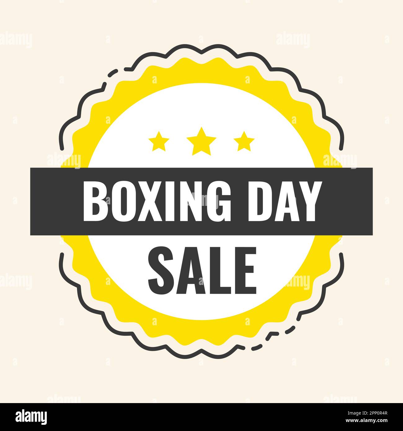 Boxing Day Text con cornice circolare ondulata su sfondo giallo per la vendita etichetta o Sticker Design. Illustrazione Vettoriale