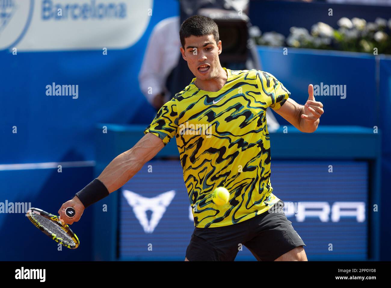 Barcellona, Spagna. 21st Apr, 2023. BARCELLONA, SPAGNA - APRILE 21: .Carlos Alcaraz durante il Barcellona Open Banc Sabadell 70 Trofeo Conde de Godo gioco contro Alejandro Davidovich Fokina al Real Club de Tenis Barcellona il 21 Aprile 2023 a Barcellona, Spagna (Credit Image: © Gerard Franco/DAX via ZUMA Press Wire) SOLO USO EDITORIALE! Non per USO commerciale! Foto Stock