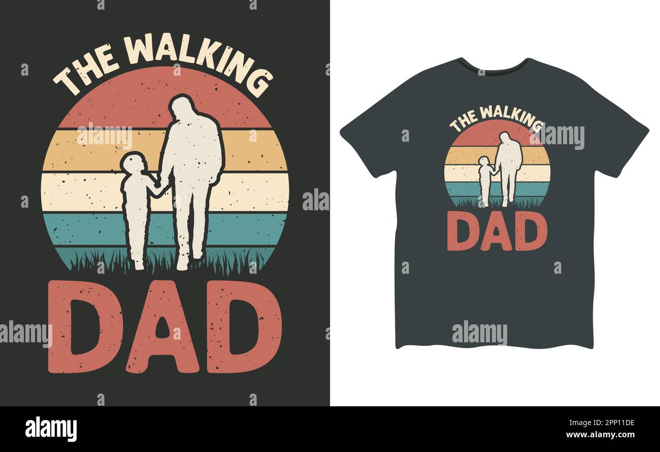 T-shirt The Walking Dad retro Vintage Father's Day, design della t-shirt Happy Father Day Illustrazione Vettoriale