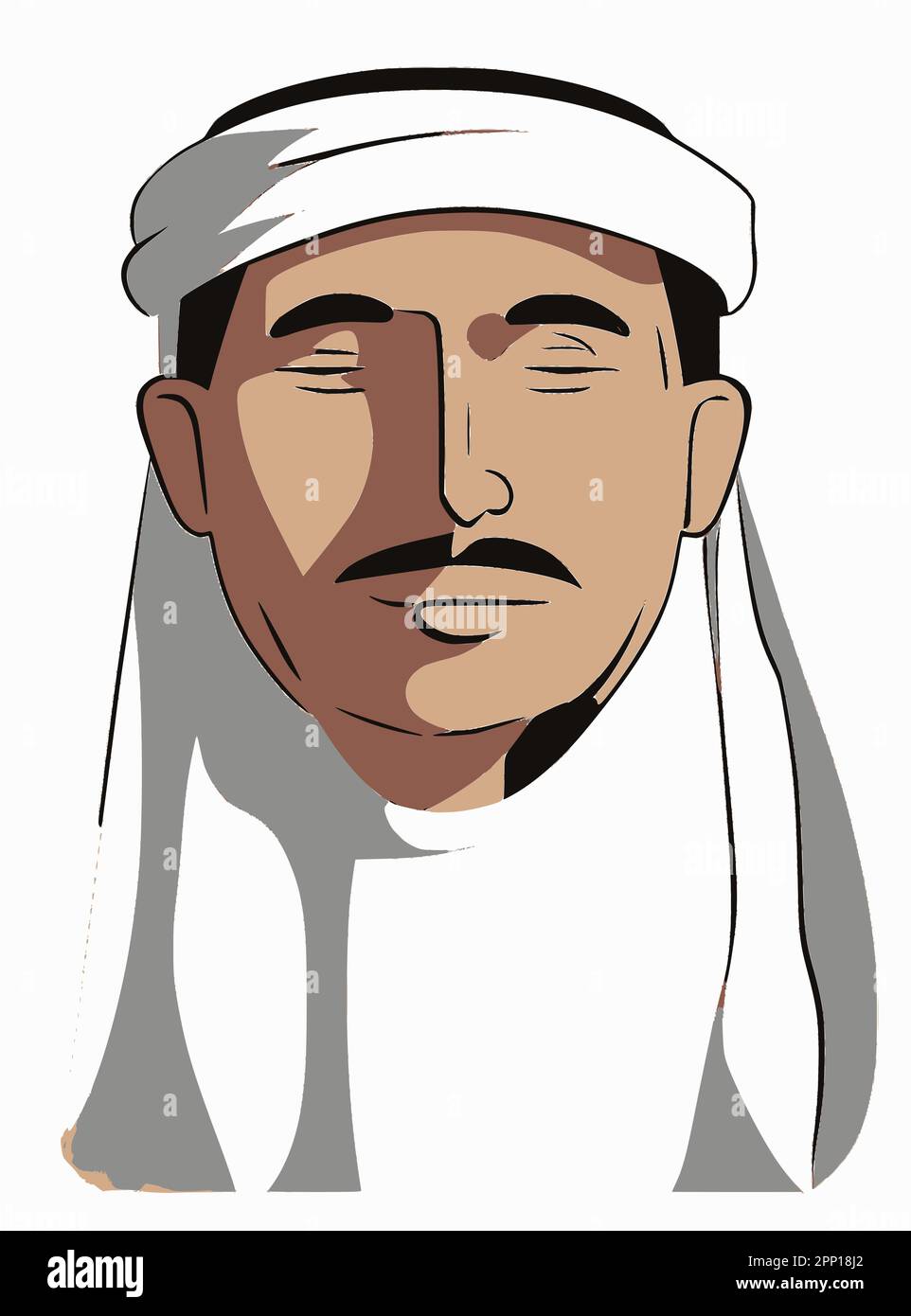 Ritratto di un uomo arabo che indossa un turbante tradizionale. Illustrazione Vettoriale