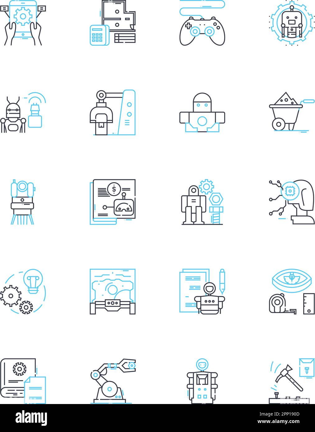 Set di icone lineari dello sviluppatore. Codifica, Software, Codebase, Debugging, architettura, Framework, vettore di linea di integrazione e segnali concettuali. Ottimizzazione Illustrazione Vettoriale