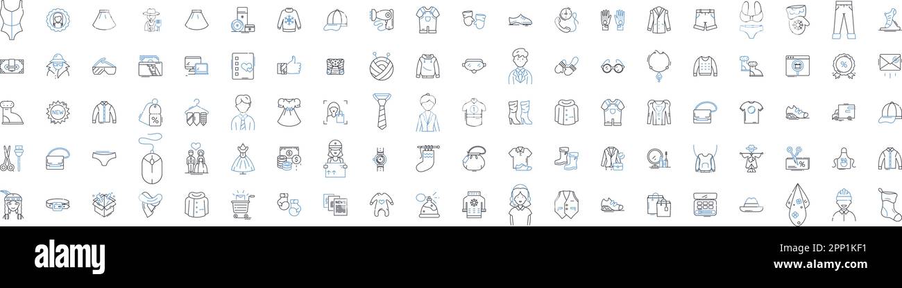 Vendita al dettaglio linea icone raccolta. Shopping, Merchandise, Vendite, sconti, concessionari, Clienti, vettore consumismo e illustrazione lineare. Marketing Illustrazione Vettoriale