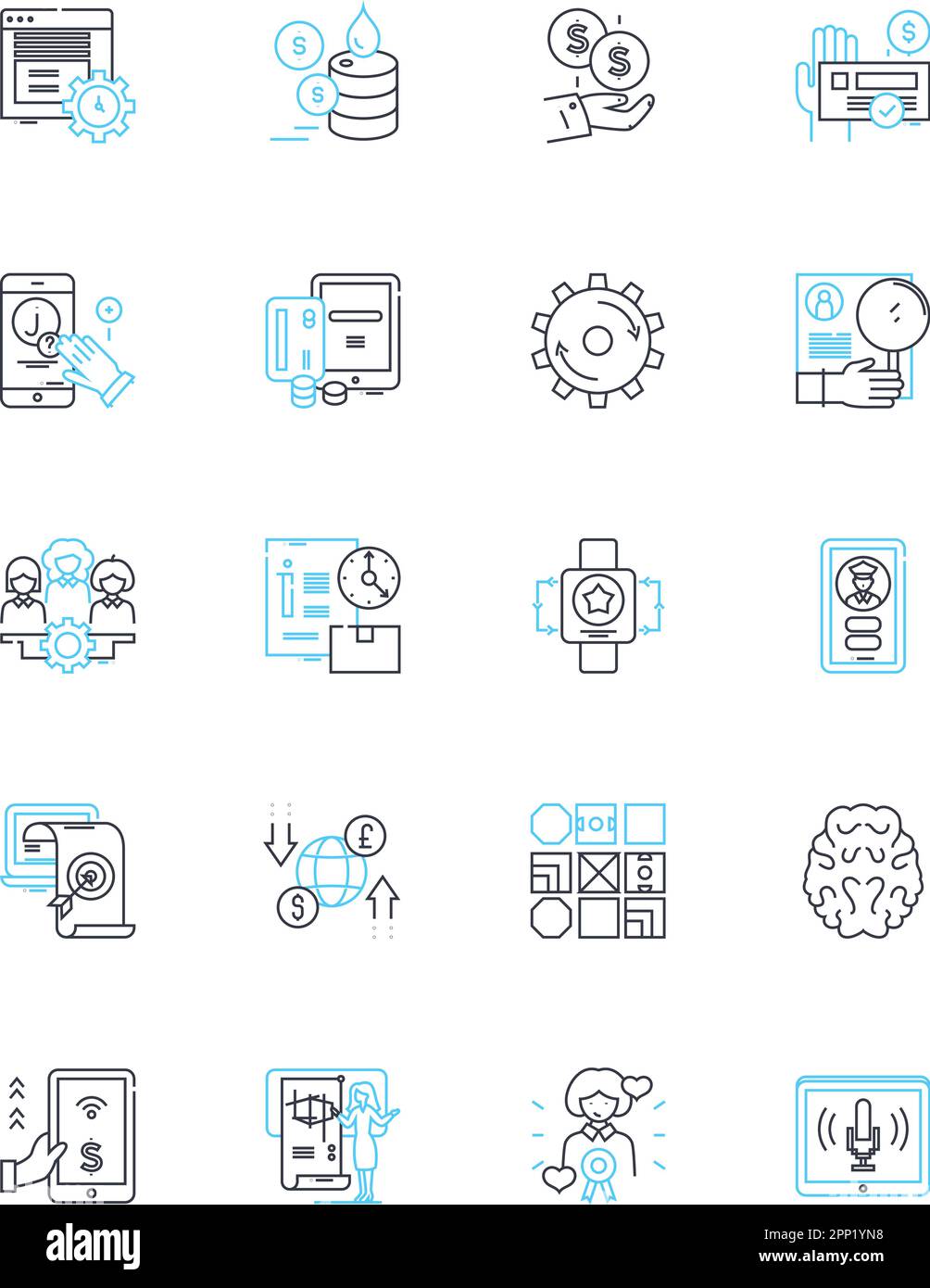 Set di icone lineari per il finanziamento del governo. Sovvenzioni, sovvenzioni, prestiti, bilancio, allocazione, Appropriazione, vettore di linea fiscale e segnali concettuali. Investimento Illustrazione Vettoriale