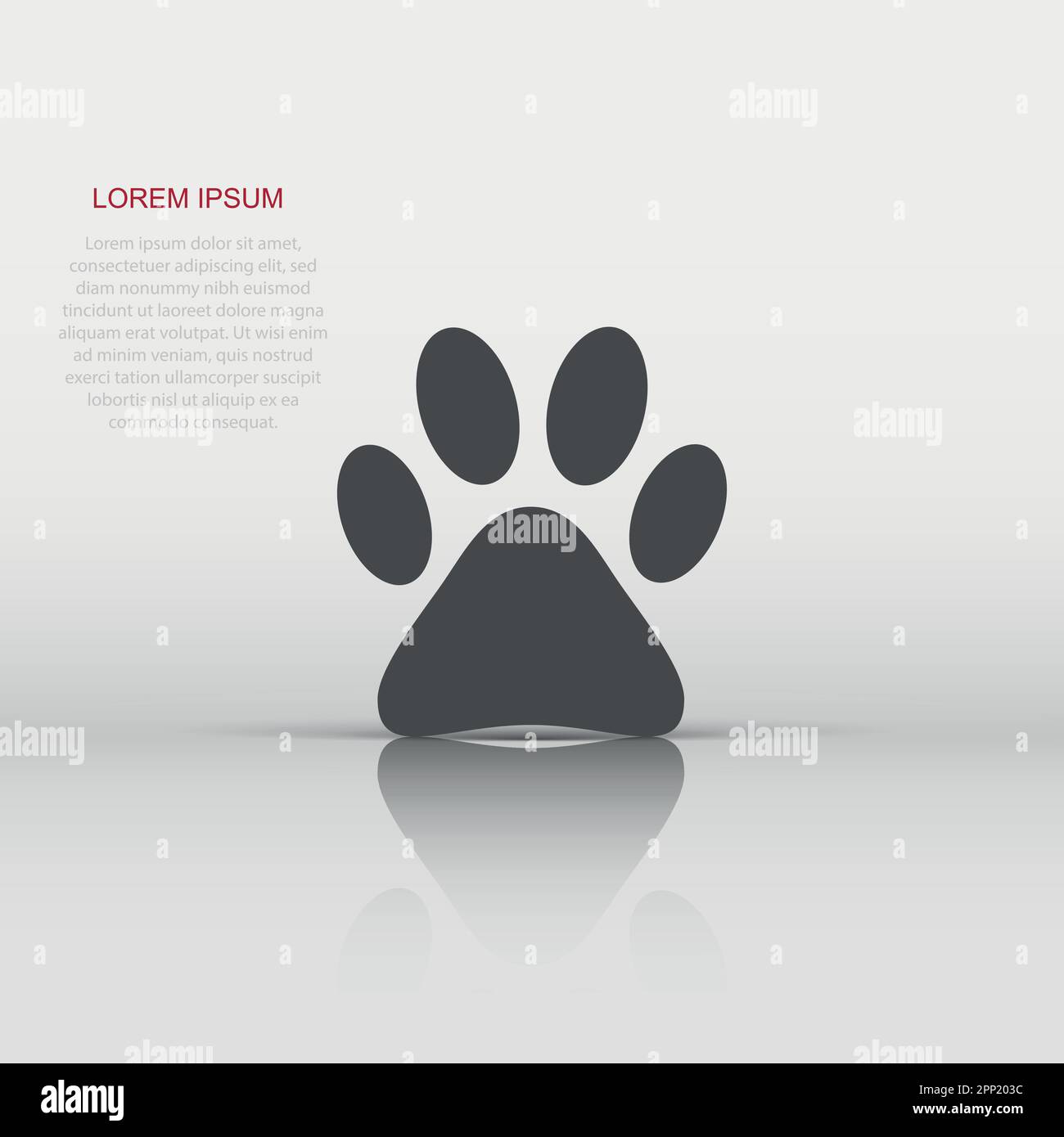 Icona di stampa della zampa vettoriale in stile piatto. Cane, gatto, orso Paw segno illustrazione pittogramma. Concetto di business del piede animale. Illustrazione Vettoriale