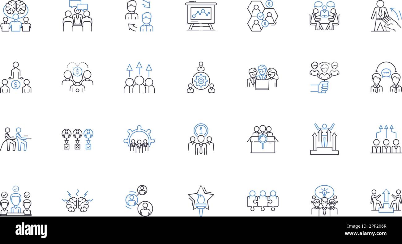 Collezione di icone della linea alleati. Supporto, collaborazione, amicizia, partnership, connessione, Comraderia, vettore Unity e illustrazione lineare Illustrazione Vettoriale