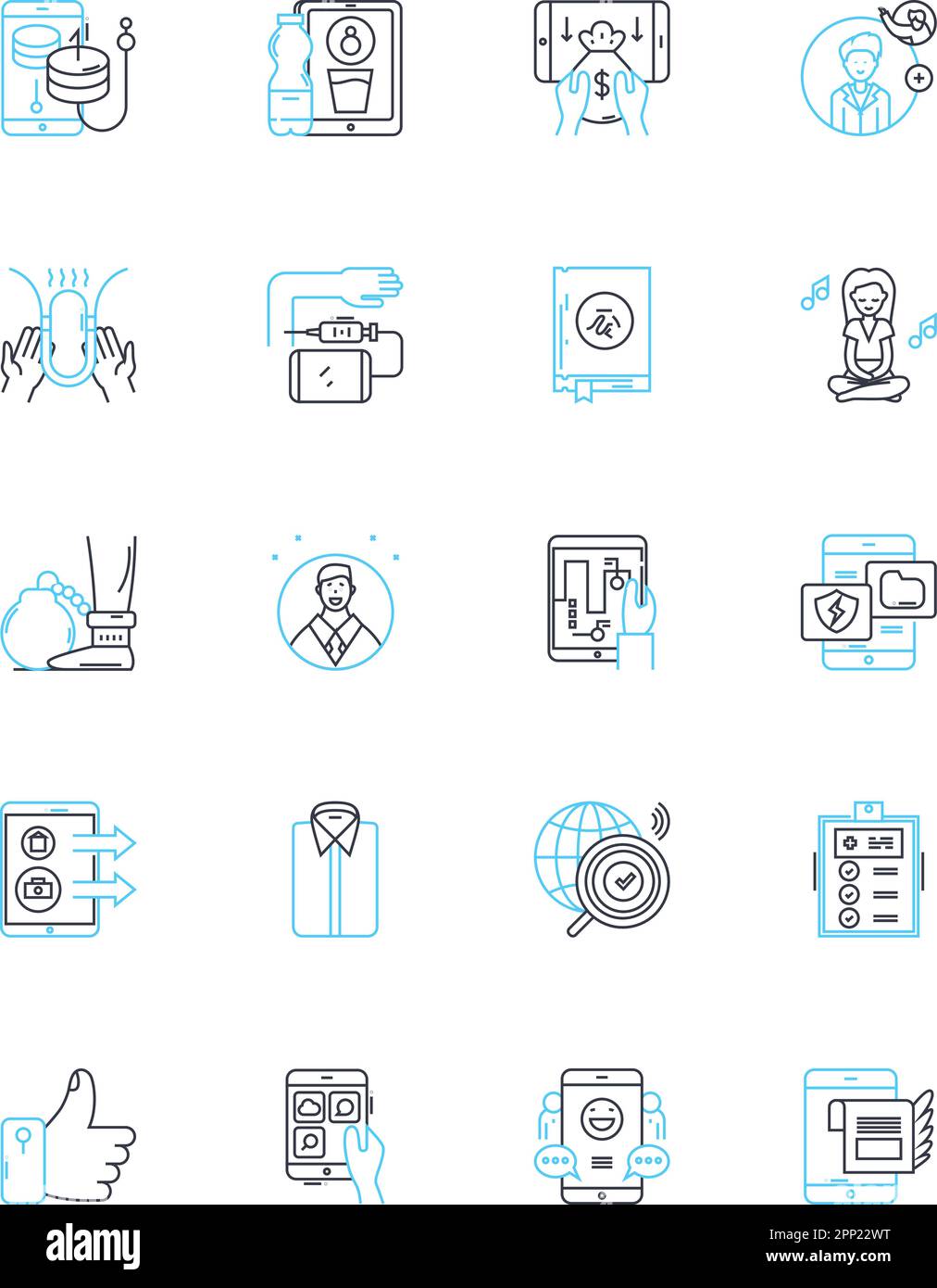 Set di icone lineari per il design mobile. Reattivo, intuitivo, minimalista, dinamico, interattivo, Segnali vettoriali e concettuali coinvolgenti e intuitivi Illustrazione Vettoriale
