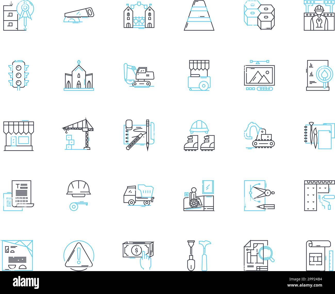 Set di icone lineari del layout. Composizione, progettazione, disposizione, formato, configurazione, BluePrint, vettore di linee di struttura e segnali concettuali. Organizzazione Illustrazione Vettoriale