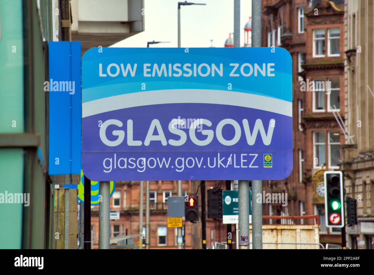 Cartello zona a basse emissioni Glasgow, Scozia, Regno Unito. Foto Stock