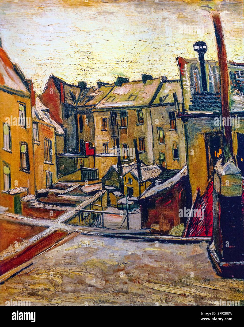 Case viste dal retro, Anversa, Belgio, Vincent Van Gogh pittura. Foto Stock