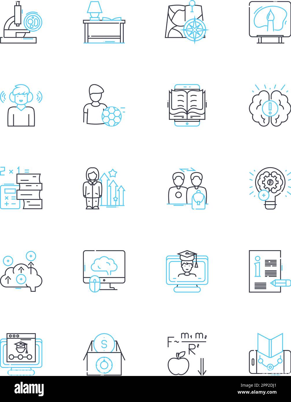 Set di icone lineari per l'istruzione online. E-learning, Webinar , formazione a distanza, MOOC, classi virtuali, Edtech, classi online vettore di linea e concetto Illustrazione Vettoriale