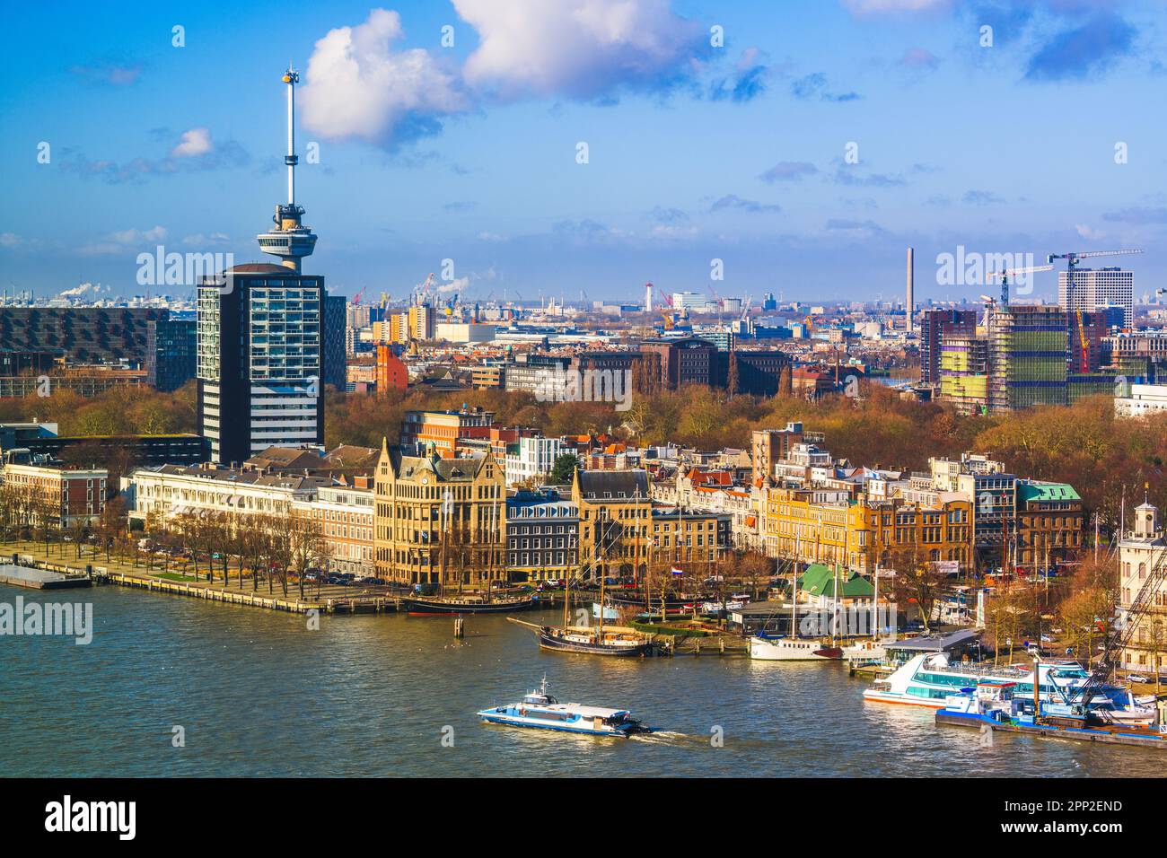 Rotterdam, Paesi Bassi paesaggio urbano sul fiume Nieuwe Maas. Foto Stock