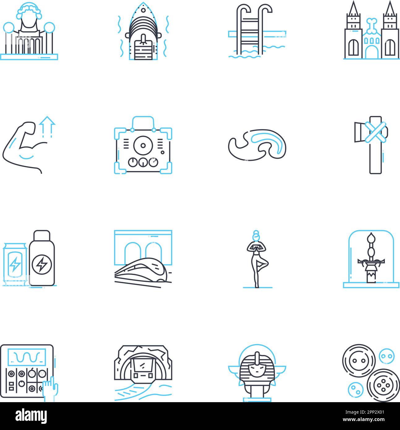 Set di icone lineari per safari nella natura selvaggia. Avventura, natura, spedizione, Scenic, Safari, vettore di linea remota e segnali concettuali. Riserva naturale Illustrazione Vettoriale