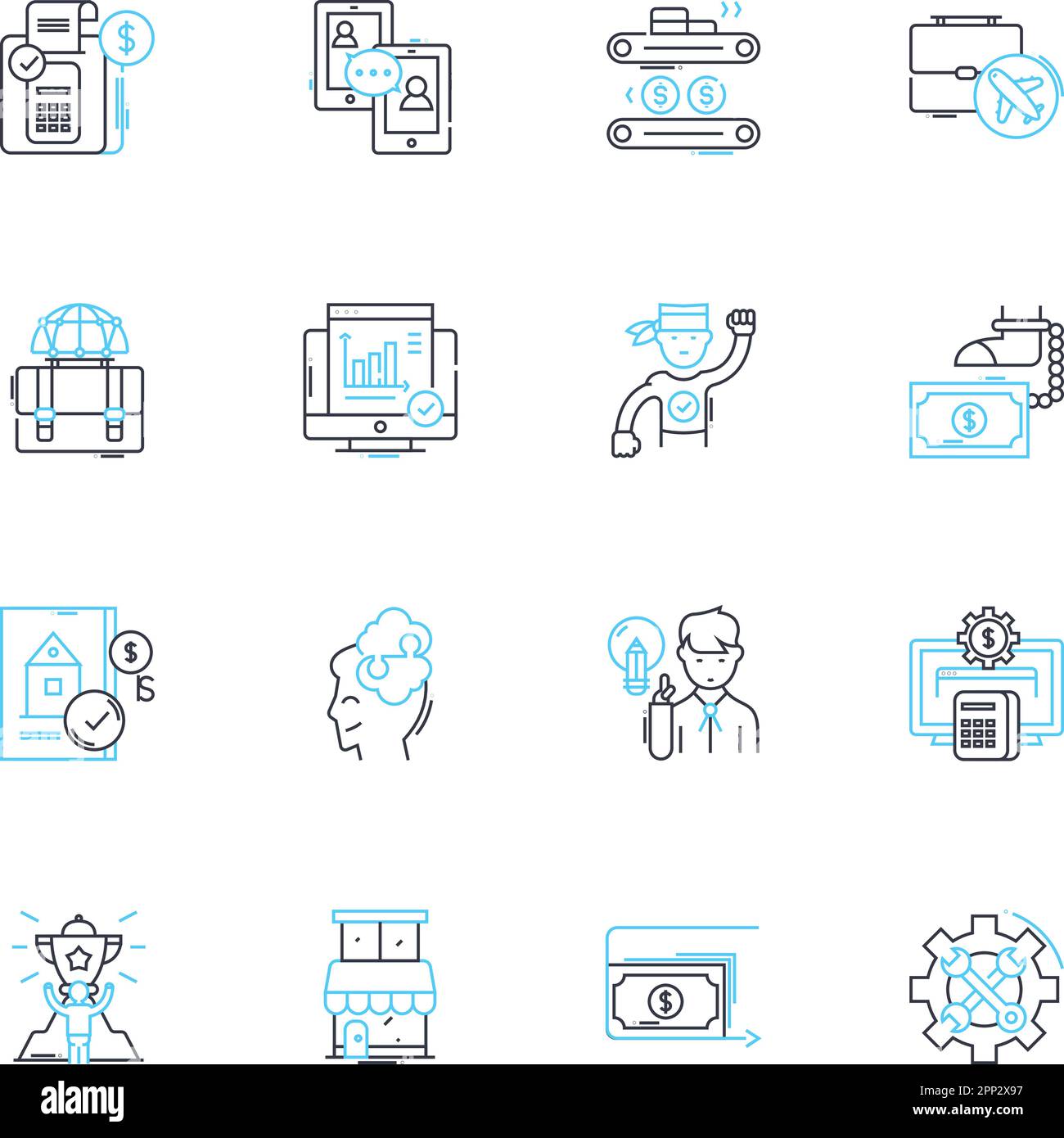 Set di icone lineari per l'investimento elettronico. Robo-advising, Fintech, paperless, automazione, algoritmo, Digitalizzazione, diversificazione vettore di linea e concetto Illustrazione Vettoriale