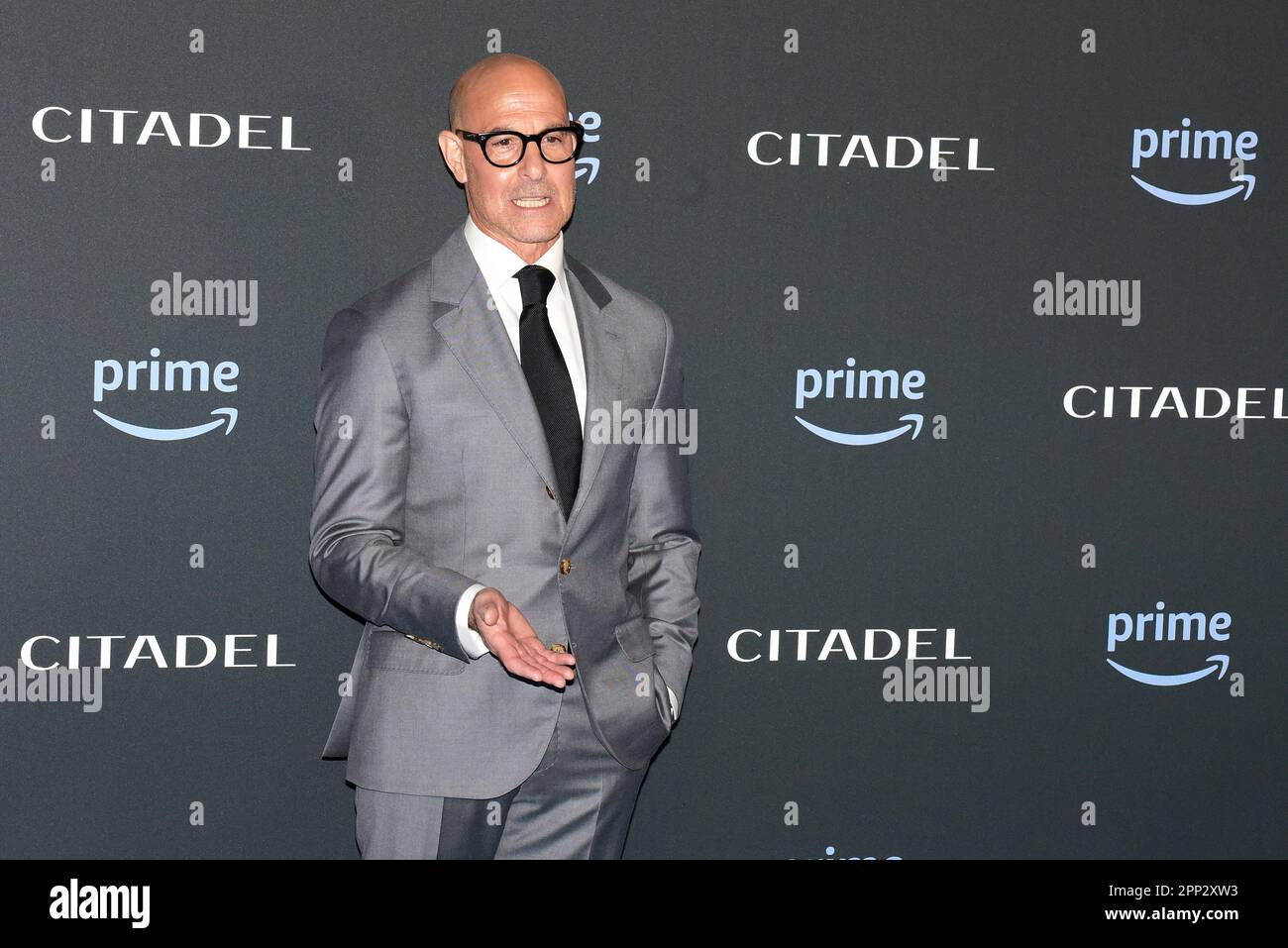 Roma, Italia. 21st Apr, 2023. Stanley Tucci partecipa alla prima serie televisiva Citadel a Roma. Credit: Vincenzo Nuzzolese/Alamy Live News Foto Stock