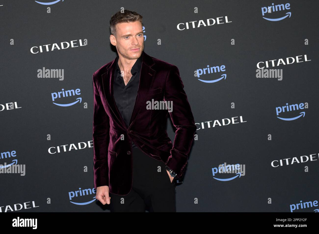 Roma, Italia. 21st Apr, 2023. Richard Madden partecipa alla prima serie televisiva della Cittadella a Roma. Credit: Vincenzo Nuzzolese/Alamy Live News Foto Stock