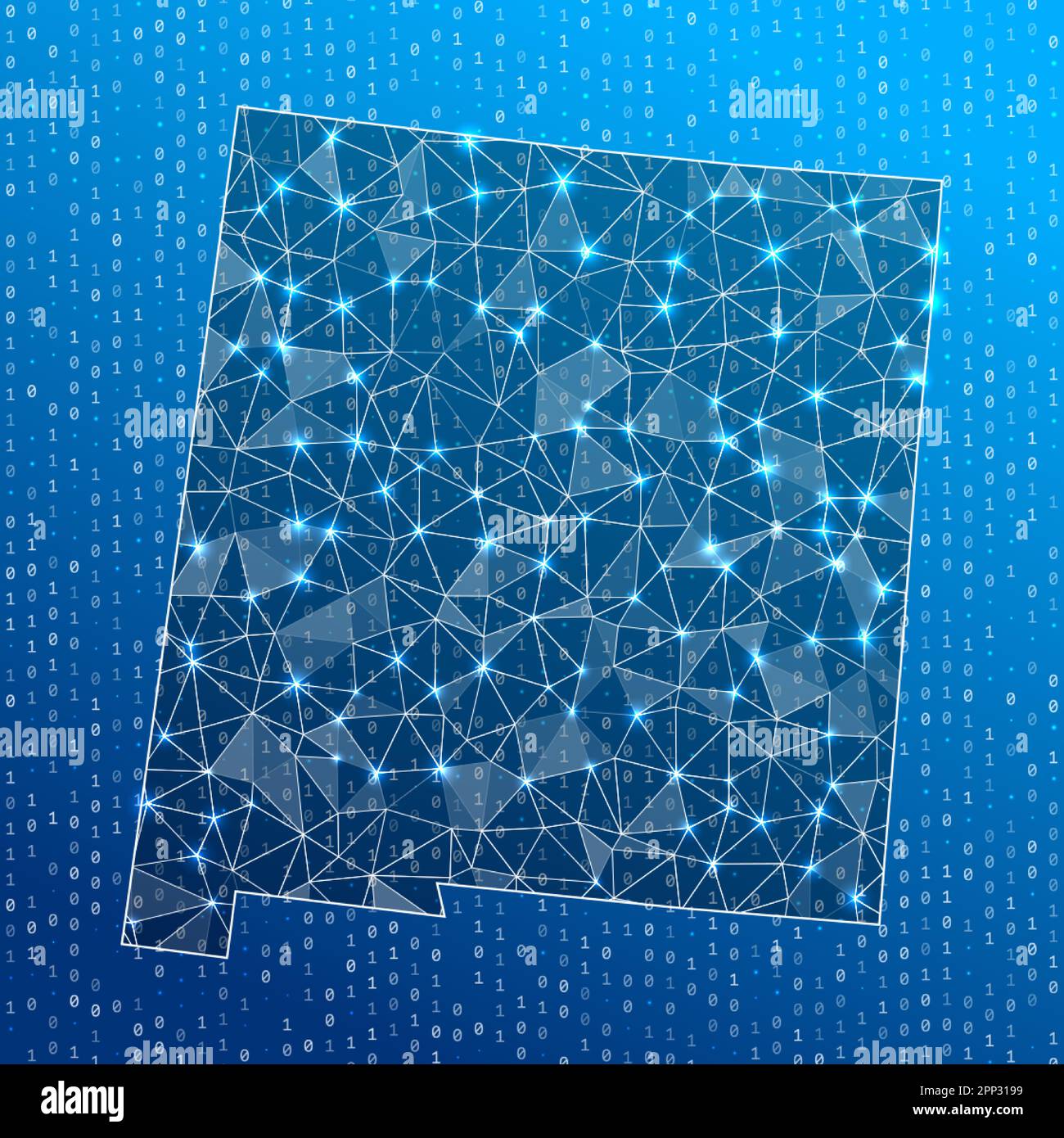 Mappa della rete del New Mexico. Mappa delle connessioni digitali dello stato DEGLI STATI UNITI. Tecnologia, Internet, rete, concetto di telecomunicazione. Illustrazione vettoriale. Illustrazione Vettoriale