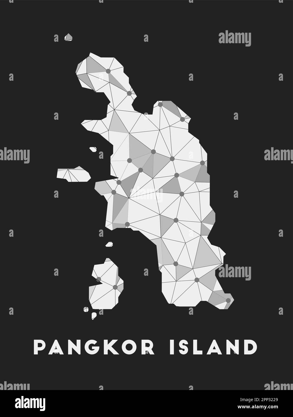 Pangkor Island - mappa della rete di comunicazione. Design geometrico alla moda di Pangkor Island su sfondo scuro. Illustrazione Vettoriale