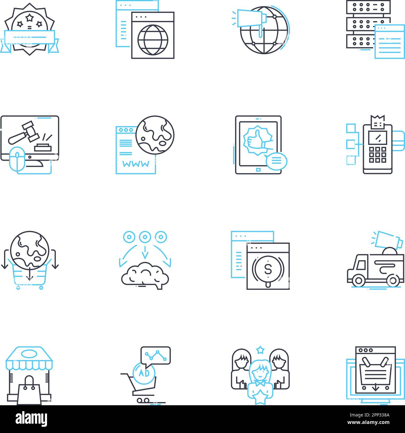 Vendita di Natale icone lineari set. Sconti, offerte, Vendita, regali, decorazioni, Shopping, vettore di linea di stagione e segnaletica concettuale. Joy,Merry,Jolly contorno Illustrazione Vettoriale