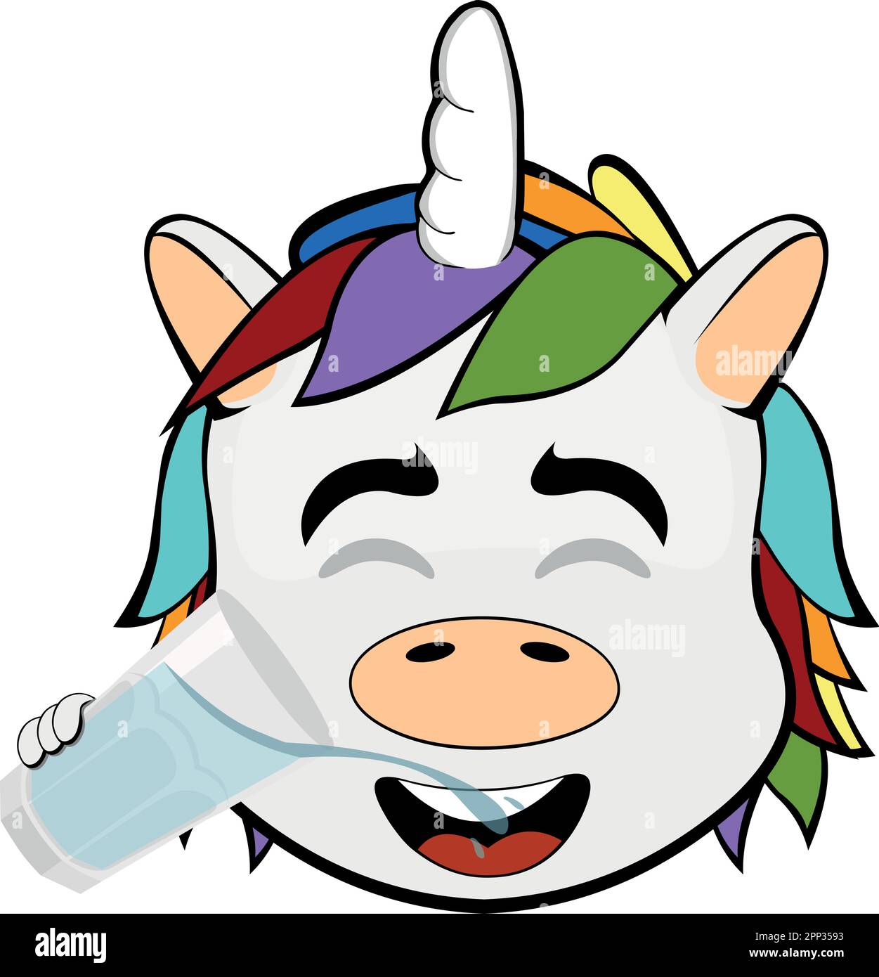 Illustrazione vettoriale di un fumetto unicorno che beve un bicchiere d'acqua Illustrazione Vettoriale