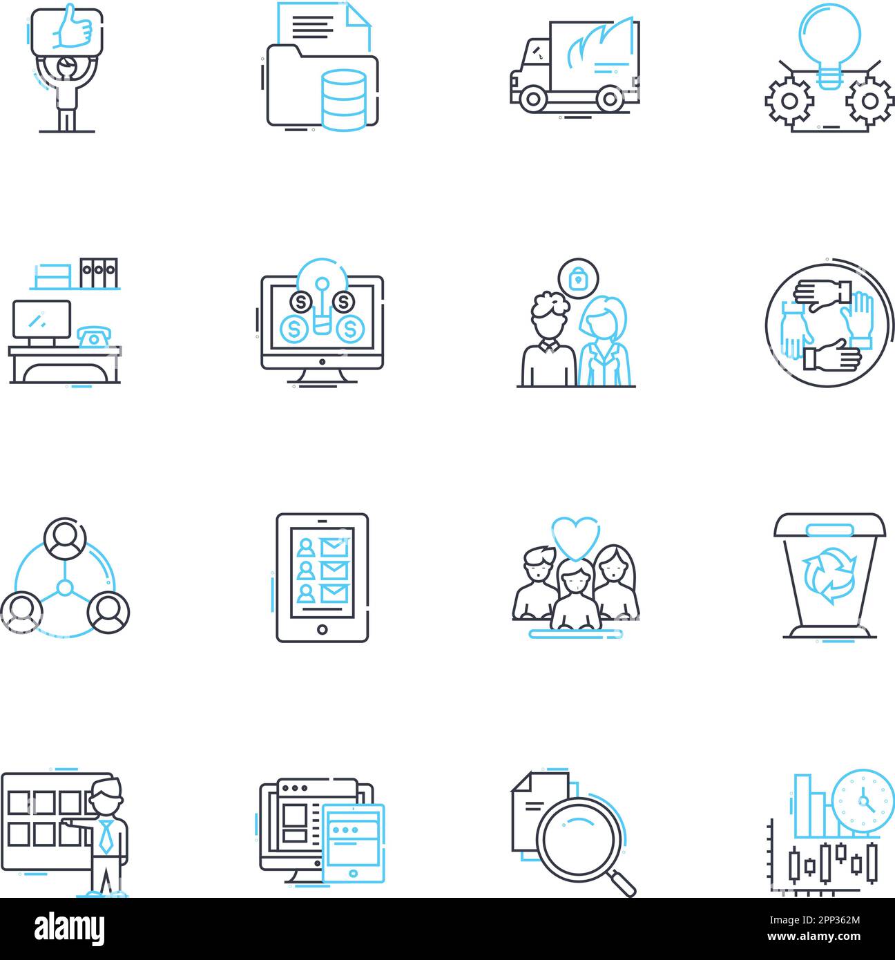 Set di icone lineari del sistema di Motary. Neuron, Synapse, Dendrite, Axon, mielina, Neurotrasmettitore, vettore di linea potenziale di azione e segnali concettuali. Velocità di sparo Illustrazione Vettoriale