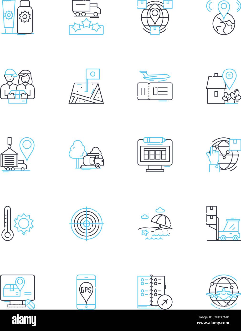 Set di icone lineari di corsa universale. Esplora, Avventura, Cultura, destinazione, scoperta, Expedition, Freedom Line Vector e Concept Signs. Globale Illustrazione Vettoriale