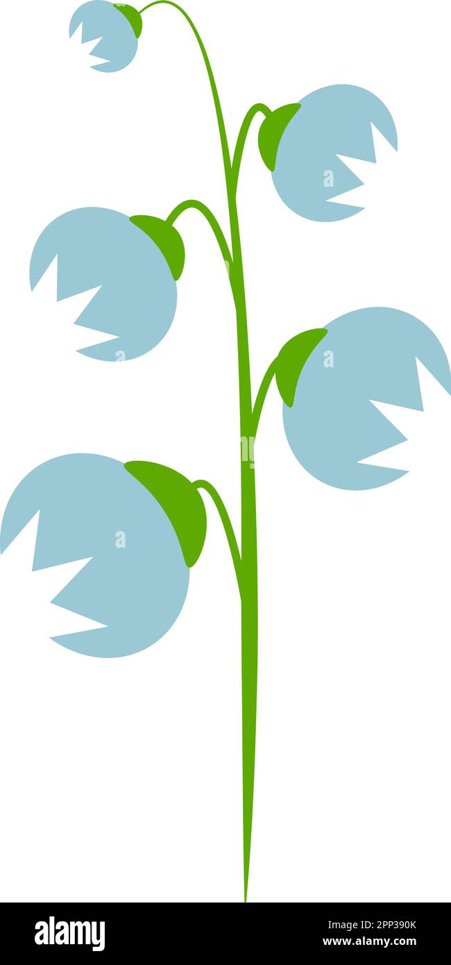 Illustrazione isolata con campanello blu singolo con disegno a fiori in stile piatto Illustrazione Vettoriale