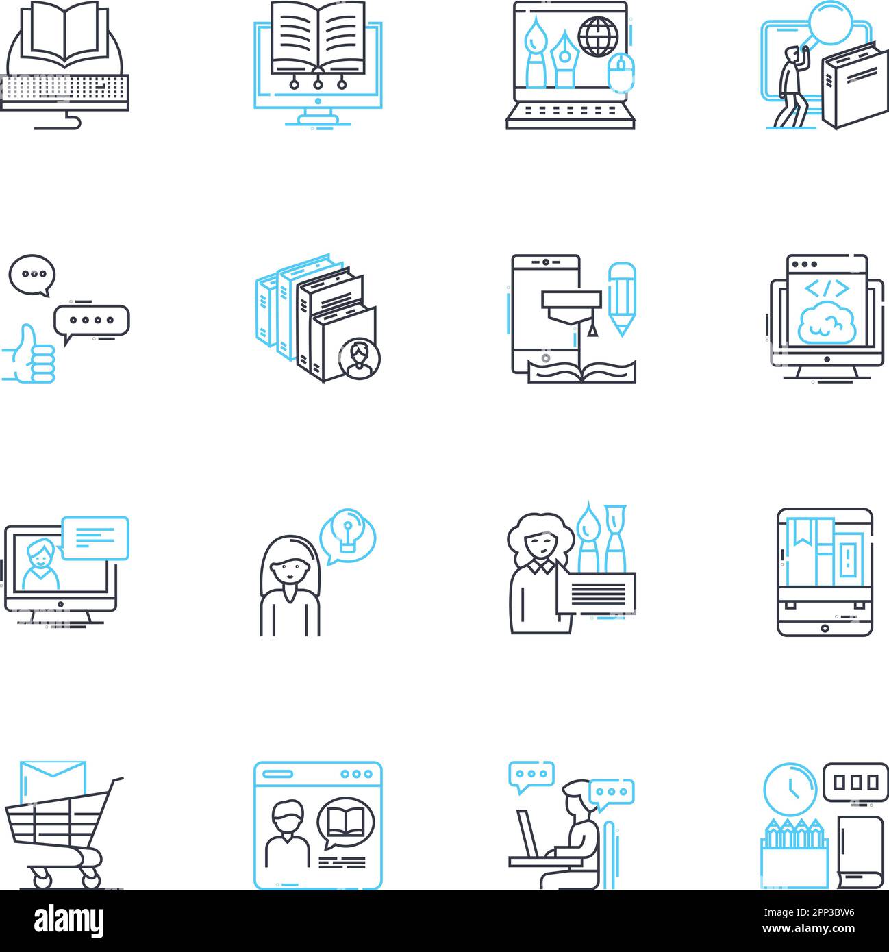 Set di icone lineari per la produzione video. Cinematografia, montaggio, pre-produzione, post-produzione, storyboarding, Sceneggiatura, vettore di linea di illuminazione e. Illustrazione Vettoriale