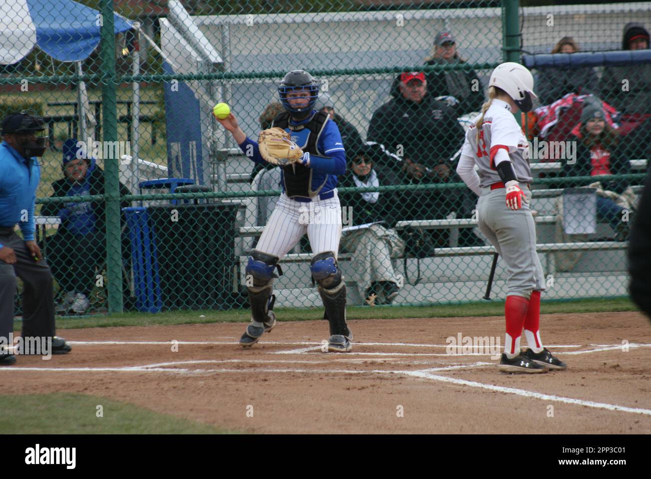 SLU Softball vs. Illinois settentrionale (Huskies) e Bradley (Braves) a St. Louis University. Foto Stock