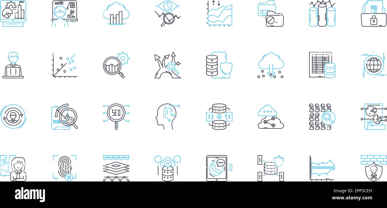 Set di icone lineari per analisi competitiva. Concorrenza, mercato, rivali, SWOT, benchmarking, Differenziazione, vettore della linea di separazione e segnali concettuali. Valutazione Illustrazione Vettoriale