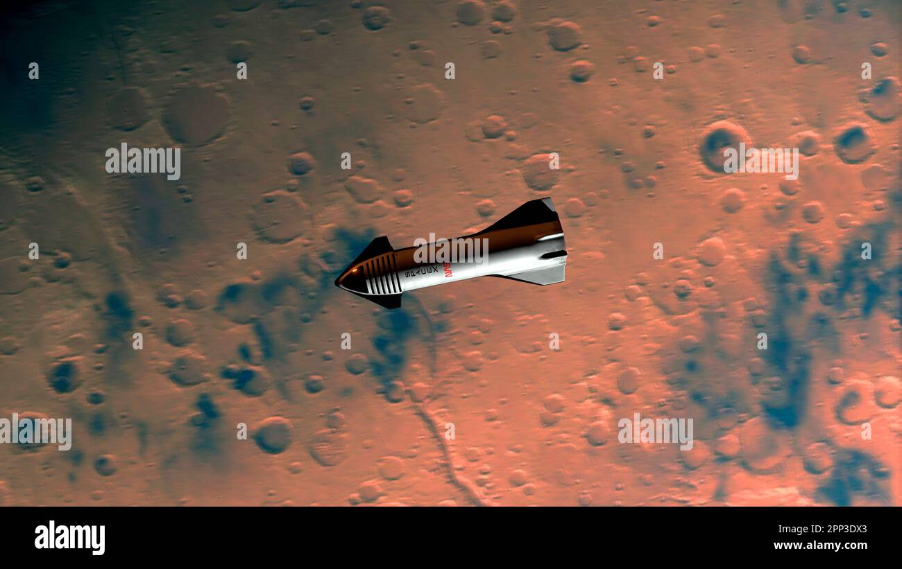 Illustrazione di Starship sopra Marte Foto Stock